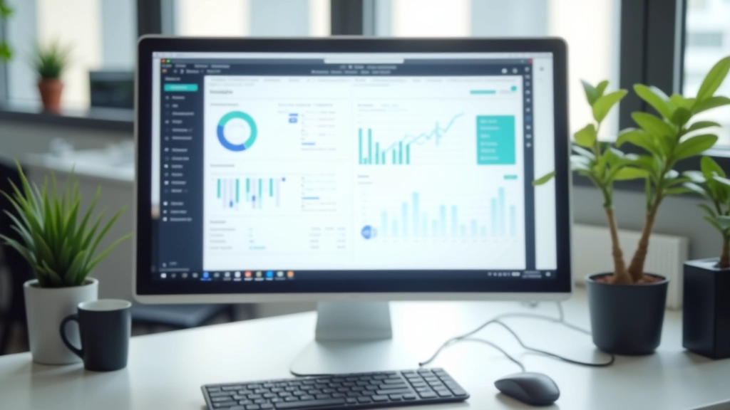 Computer monitor displaying accounting software invoicing dashboard with recurring billing templates and automation features